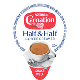 Nestle Carnation half-and-half creamer singles for quick coffee enrichment.