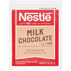 Nestle Hot Cocoa milk-chocolate packet; ready-to-make cup with hot water or milk.