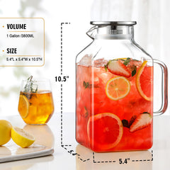 NETANY square pitcher with 1 gallon capacity and wide mouth for thorough cleaning.