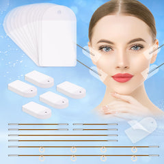 Netlkjonk neck lift tape shown on neck for subtle contour enhancement.