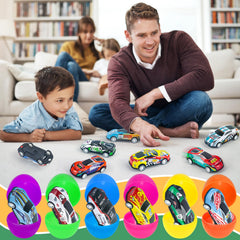 NEUBSAW die-cast cars in eggs, compact race toys for Easter playtime and hunts.