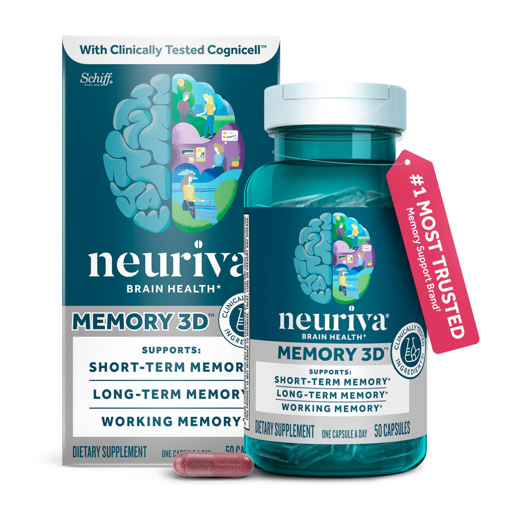 Neuriva Memory 3D bottle front shows decaf memory support for daily use