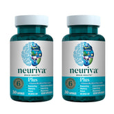 NEURIVA Plus bottle label shows branding and daily brain support information.