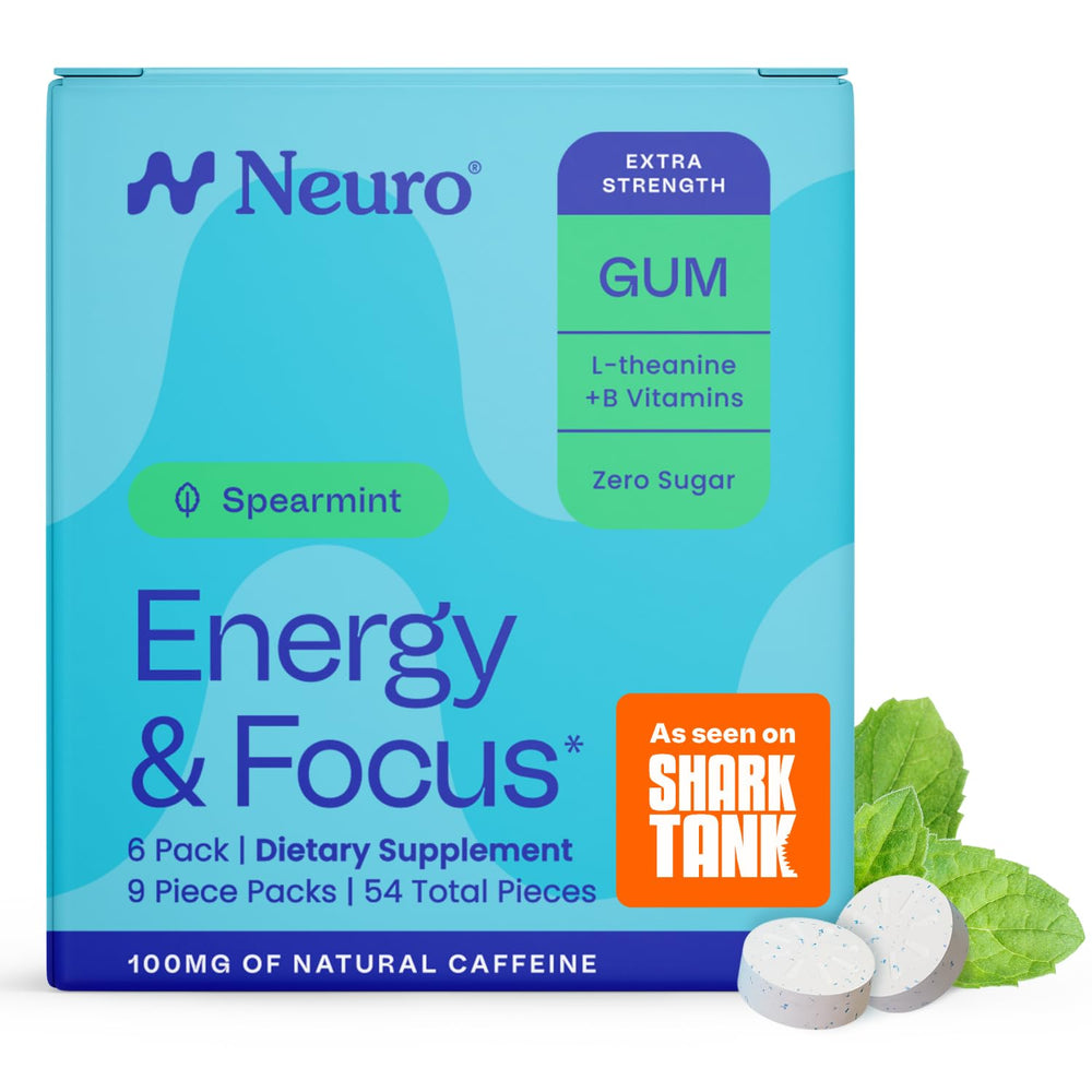 Neuro Energy and Focus Gum packaging in spearmint for a quick energy lift