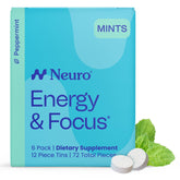 Neuro Energy & Focus Mints pack shot showing a sugar-free focus on the go