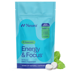 Neuro Energy Focus Mints packaging front designed for on-the-go focus.