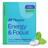Neuro Energy Focus Mints packaging shown for on the go mental clarity