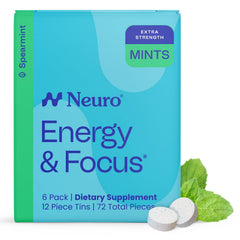 Neuro Energy Focus Mints packaging shown for on the go mental clarity