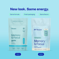 Neuro Memory & Focus Gum box open with 90-count bottle on desk for study-ready convenience