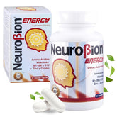 Neurobion Energy bottle front with 60 capsules, supports daily focus and stamina.