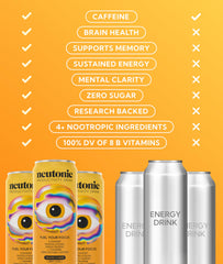 Neutonic zero sugar label emphasizing clean energy without added sugar