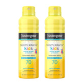 Neutrogena Beach Defense Kids Spray bottle with SPF 70 for quick beach protection.