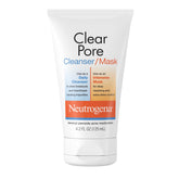 Neutrogena Clear Pore bottle close-up with benzoyl peroxide acne treatment.
