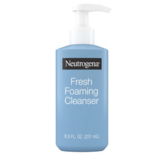 Neutrogena Fresh Foaming Facial Cleanser pump bottle removes makeup and oil.