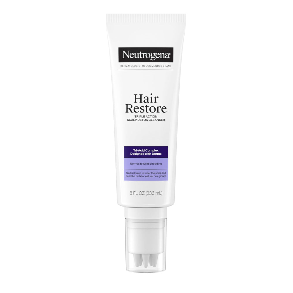 Neutrogena Hair Restore bottle shown for scalp detox before shampoo.