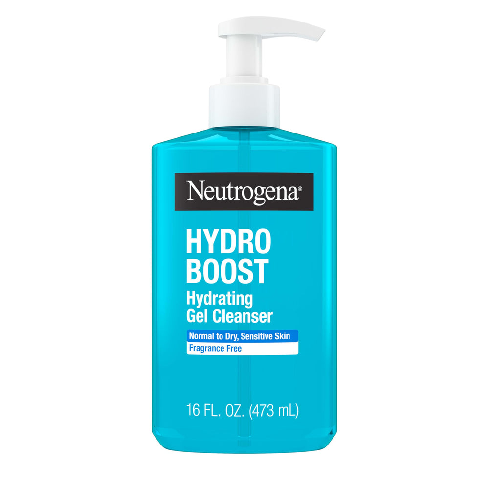 Neutrogena Hydro Boost Face Wash bottle front, fragrance-free and hydrating.