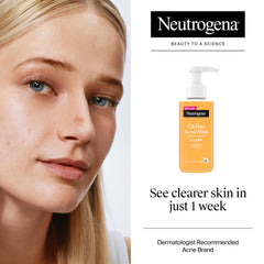 Neutrogena Oil-Free Acne Wash bottle pour action highlights rinsing.