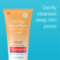 Neutrogena Oil-Free Acne Wash cream texture close-up for gentle daily cleansing.