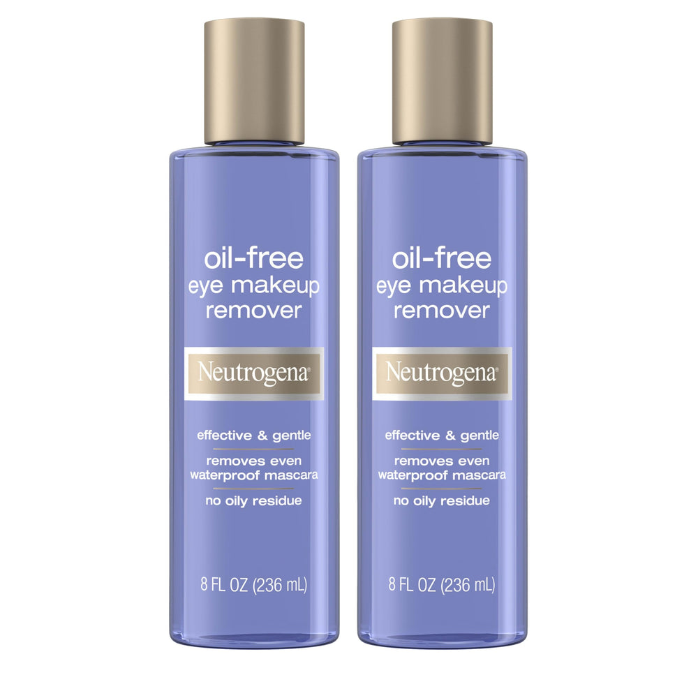 Neutrogena oil-free eye makeup remover bottles in a twin-pack for easy routine.