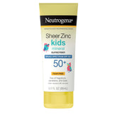 Neutrogena Sheer Zinc Kids sunscreen tube front with tear free mineral protection.