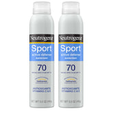 Neutrogena Sport Active Defense SPF 70 spray twin-pack bottles for quick outdoor protection.