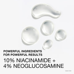 Close-up of label noting 10% niacinamide and 4% neoglucosamine