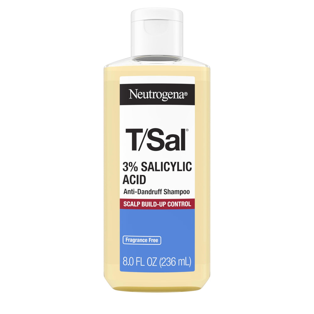 Neutrogena T/Sal shampoo bottle showing 3% salicylic acid for dandruff relief.