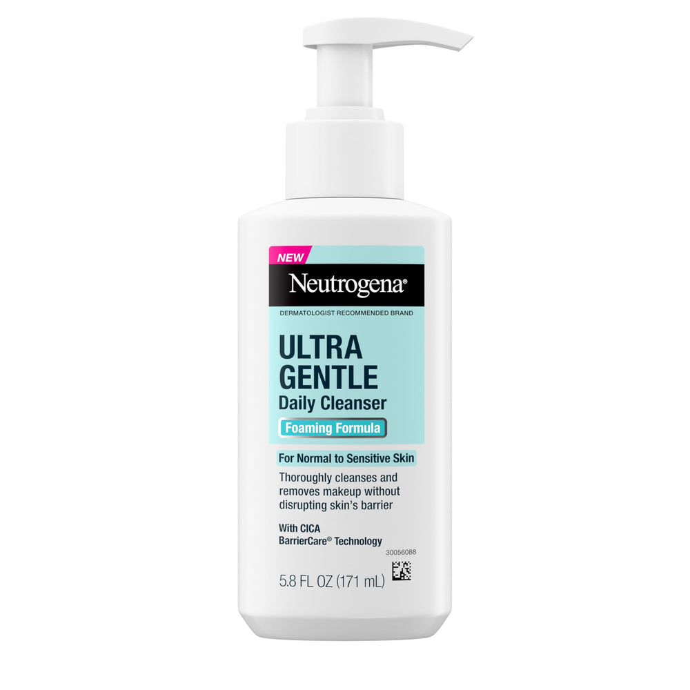 Neutrogena Ultra Gentle Foaming Cleanser bottle with pump for daily sensitive-skin cleansing.