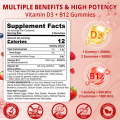 NEVISS D3 B12 gummies closeup-berries highlights natural flavor and vegan formula for energy.