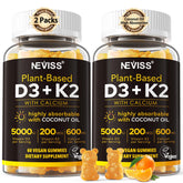 NEVISS D3K2 calcium gummies bottle promoting bone and immune support.