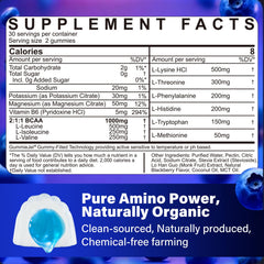 NEVISS EAA Gummies bottle back with nutrition facts for informed daily use