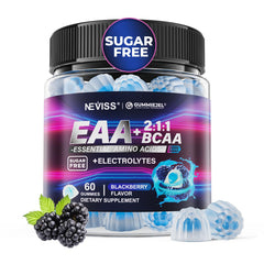 NEVISS EAA Gummies bottle front showing complete amino acids for daily energy