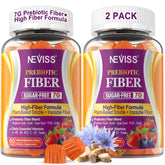 NEVISS Fiber Gummies bottle showing 7g fiber per serving for daily gut support.