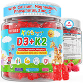 NEVISS D3 K2 gummies bottle promotes daily bone support and immune vitality.