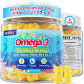 Neviss Kids Omega 3 gummies bottle highlighting algae-based DHA for growth support