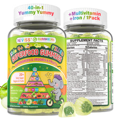 NEVISS Kids gummies bottle front view, sugar-free kid-friendly option.