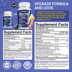 Close-up of NEVISS Melatonin 50 mg tablets highlighting fast-dissolve action.