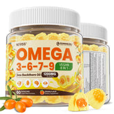 NEVISS Omega 3-6-7-9 gummies bottle pour for daily omega balance