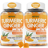 Neviss Turmeric Ginger Gummies bottle close-up for bone and immune support