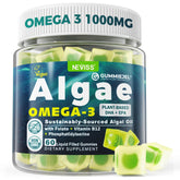 NEVISS Vegan Omega-3 Gummies bottle front highlighting sugar-free, plant-based omega-3 source