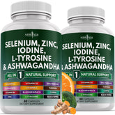 NEW AGE bottle front with selenium-zinc-iodine-ashwagandha capsules for daily wellness