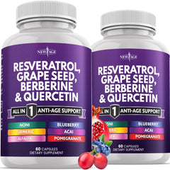 NEW AGE resveratrol capsules bottle close-up for daily wellness