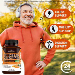 NEW AGE Turmeric Curcumin Capsules capsules closeup reveals smooth texture and easy swallowing