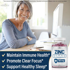 NEW AGE Zinc Gummies pour, chewy texture and pleasant flavor.
