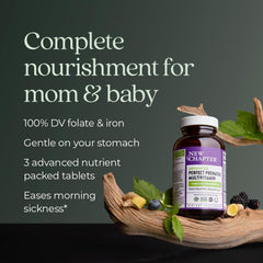 New Chapter Advanced Prenatal methylfolate formula highlights active folate for fetal development support.