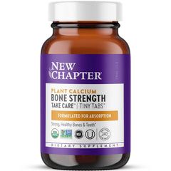 New Chapter Calcium Tiny Tabs bottle showing plant-based calcium for daily bone health