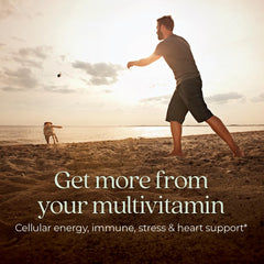 New Chapter Men’s Multivitamin tablet close-up emphasizing energy support.