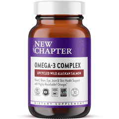 New Chapter Omega-3 Complex bottle front view highlights heart and brain support.