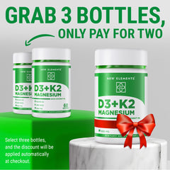 New Elements Vitamin D3 K2 bottle being poured for easy dosing.
