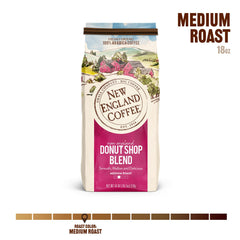 New England Coffee Donut Shop Blend ground coffee pour showing balanced flavor